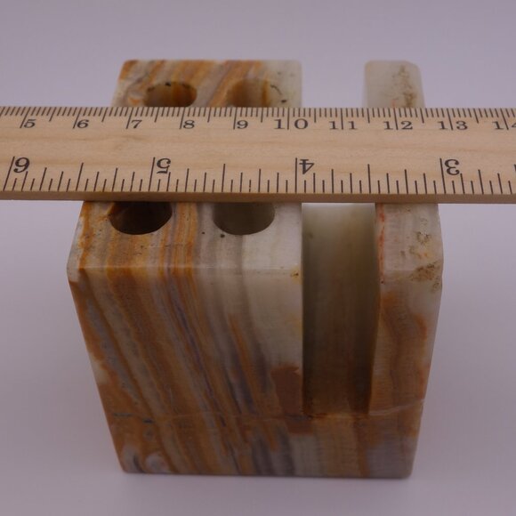Vintage Onyx Marble Granite Stone Pen Pencil Letter Holder Desk Paperweight - Picture 9 of 13